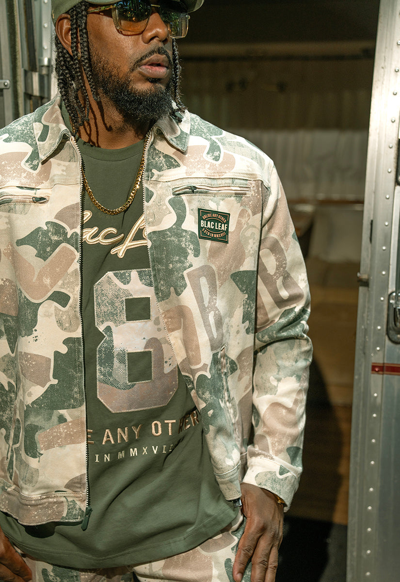Rooted In Purpose Camo Jacket, Twill Pants, T-Shirt and Bucket Hat Bundle