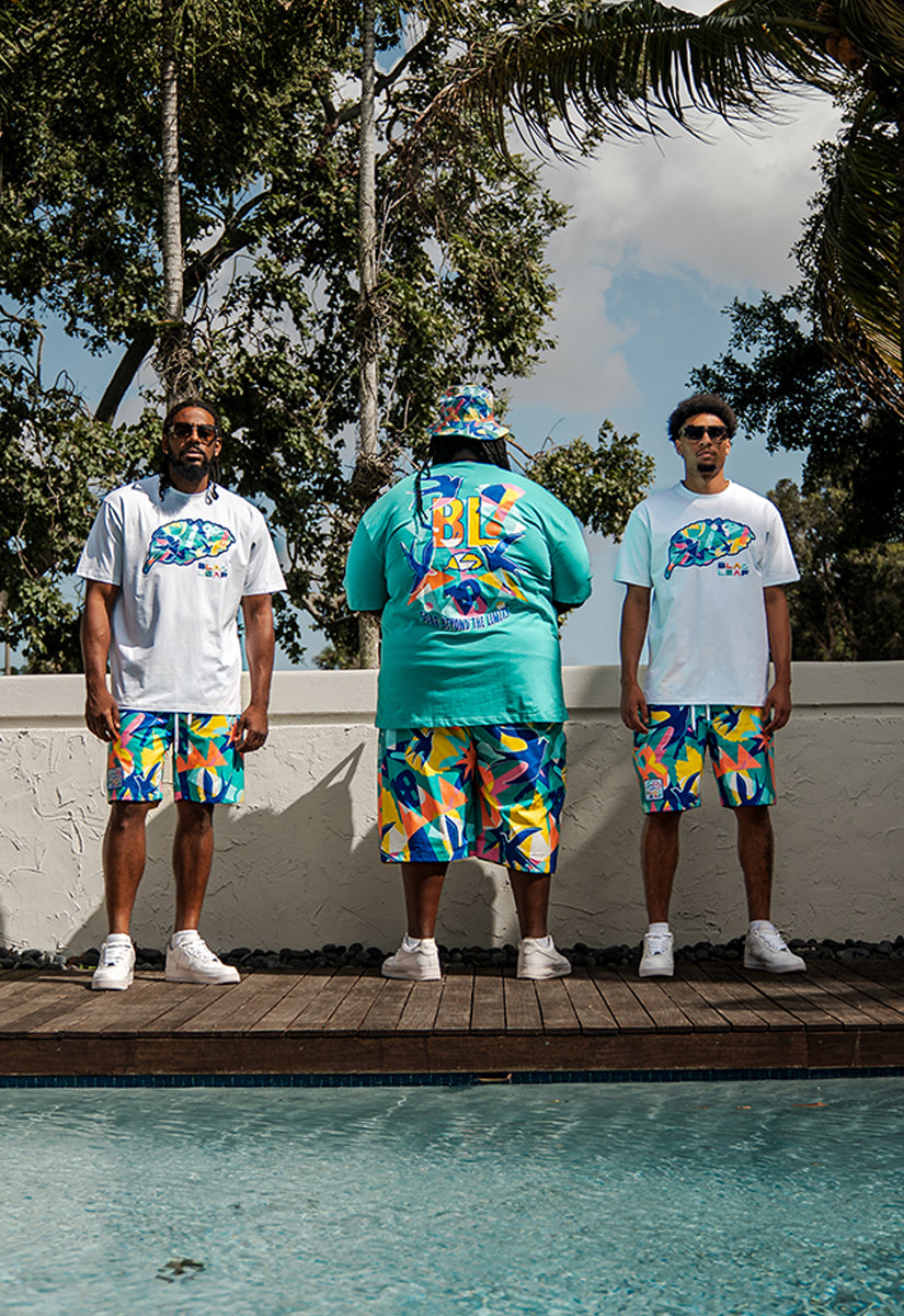 Soar Beyond Limits T-Shirt, Leaf Magnificent T-Shirt, AOP Shorts, Bucket Hat and Sneaker Bundle