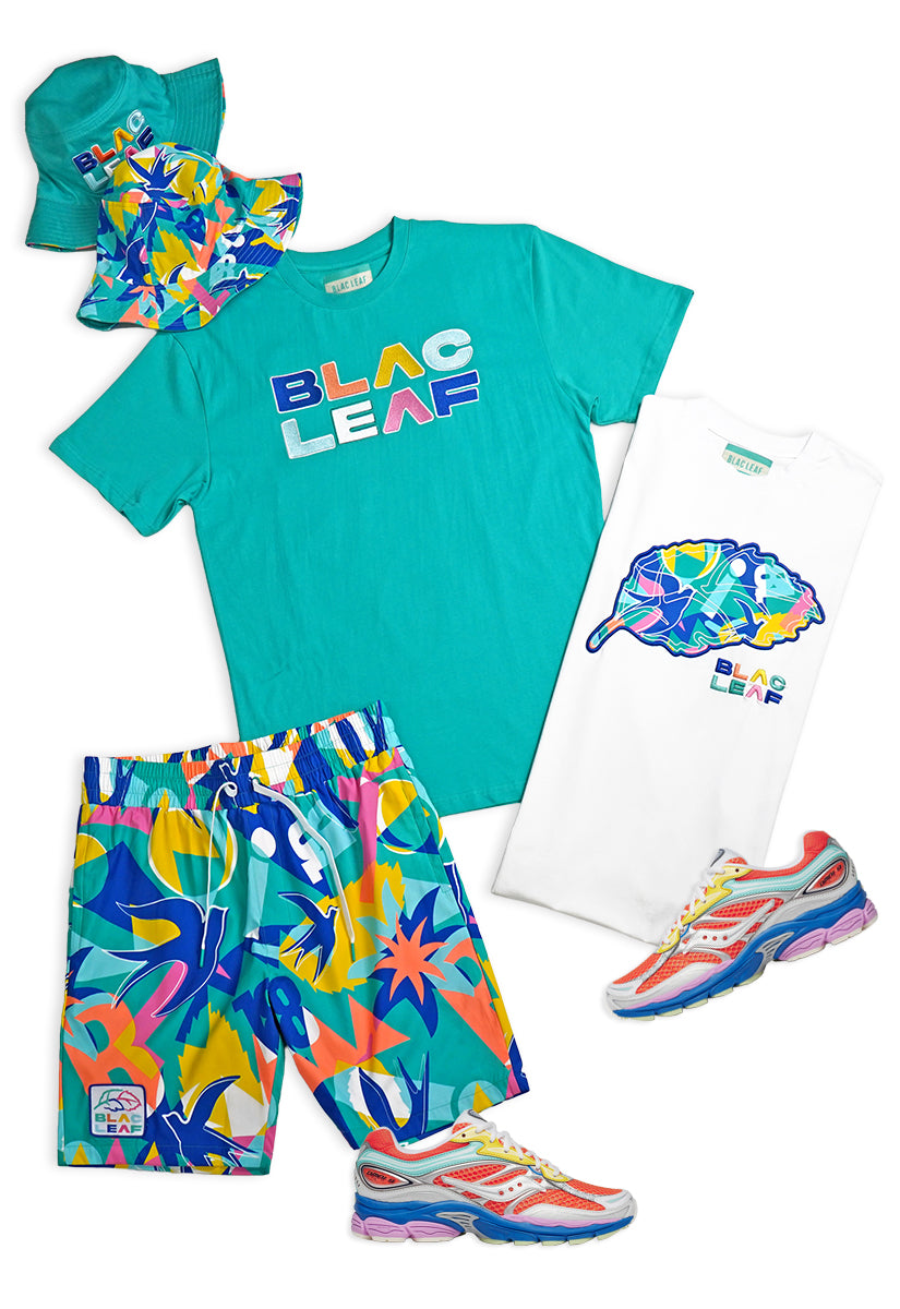 Soar Beyond Limits T-Shirt, Leaf Magnificent T-Shirt, AOP Shorts, Bucket Hat and Sneaker Bundle