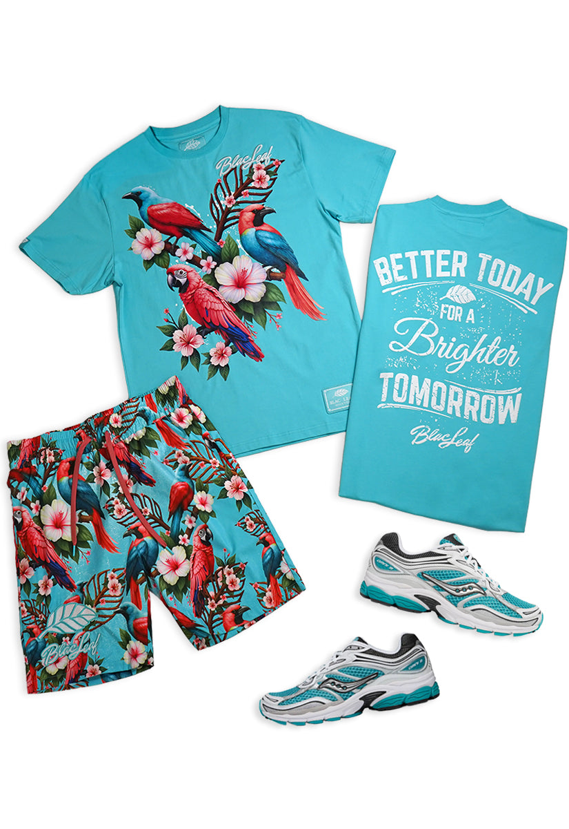 Tropical Arrangement T-Shirt, AOP Shorts, and Saucony Sneakers Bundle