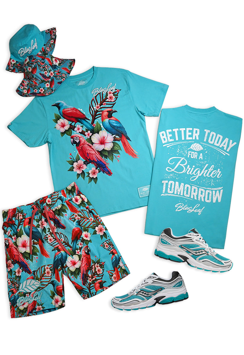 Tropical Arrangement T-Shirt, AOP Shorts, Bucket Hat and Saucony Sneakers Bundle