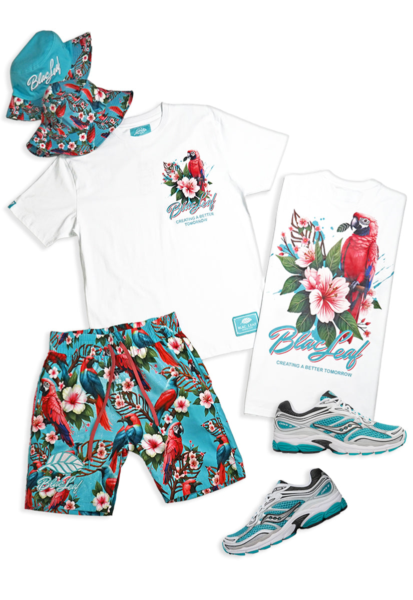 Better Tomorrow Shirt, AOP Shorts, Bucket Hat and Saucony Sneakers Bundle