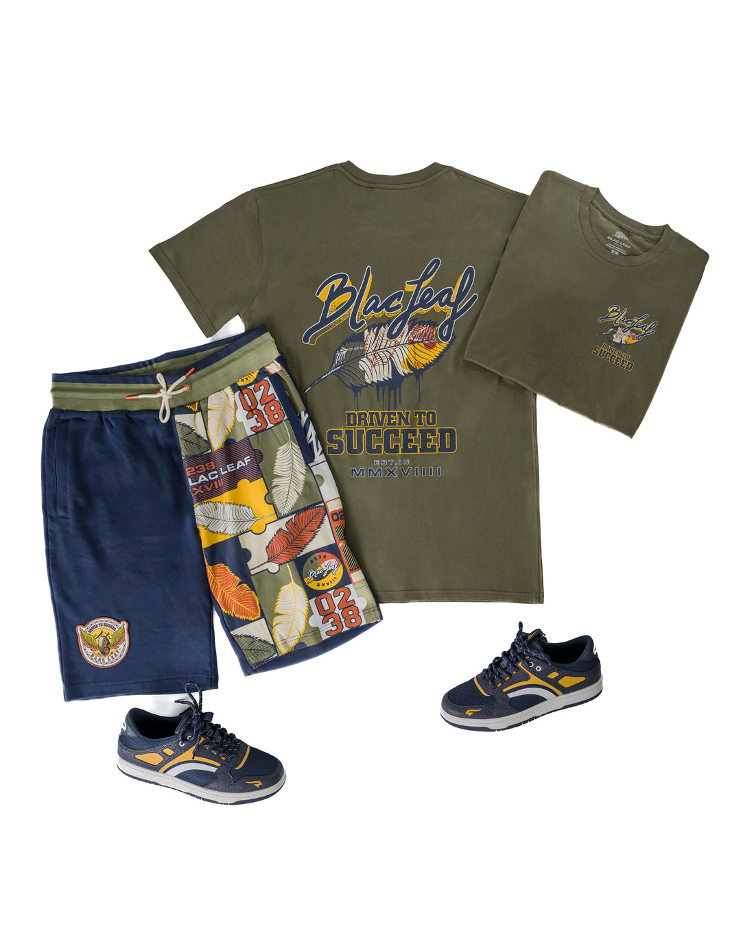 Driven To Succeed Olive Shirt, Shorts and Sneaker Combo