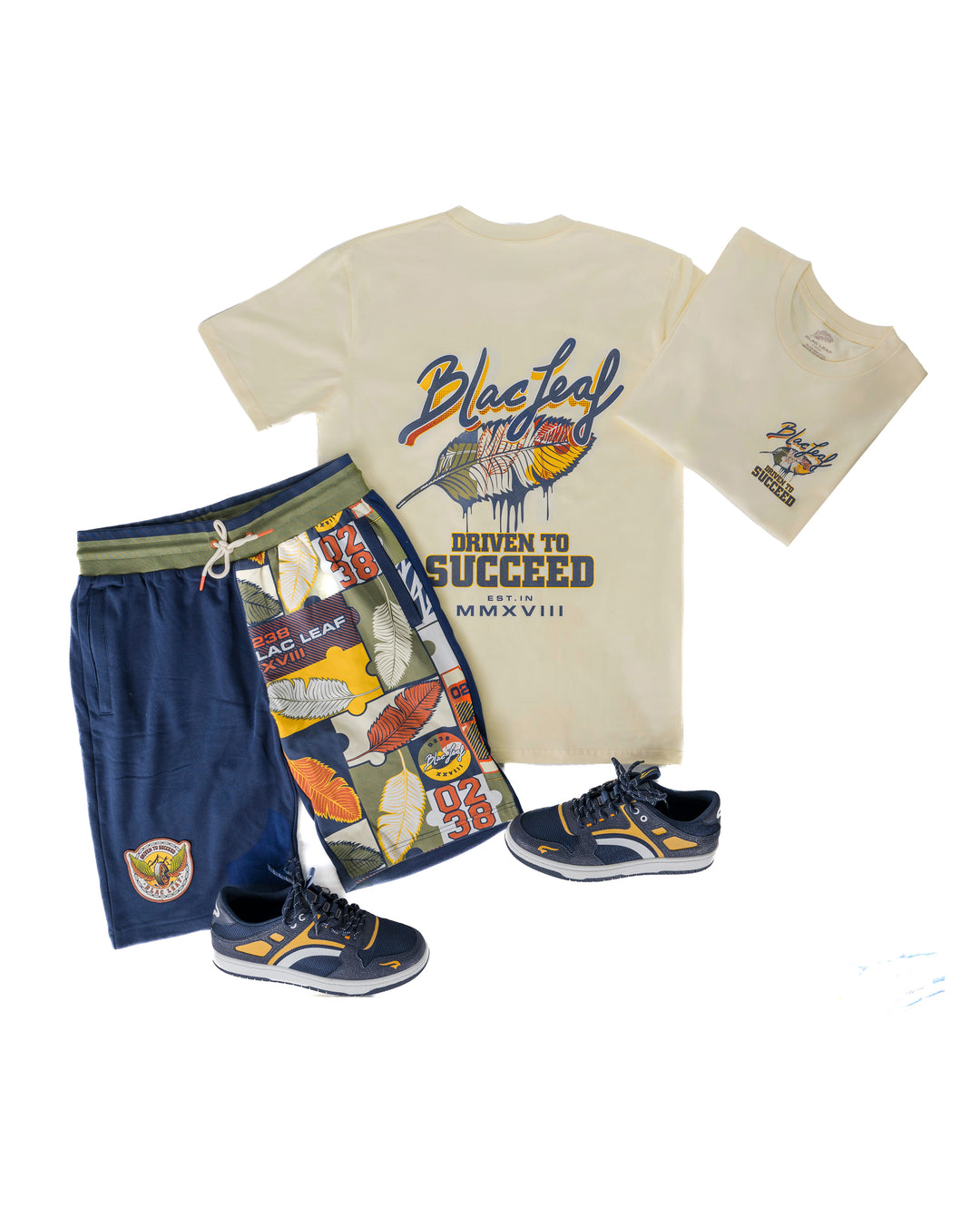 Driven To Succeed Natural Shirt, Shorts and Sneaker Combo