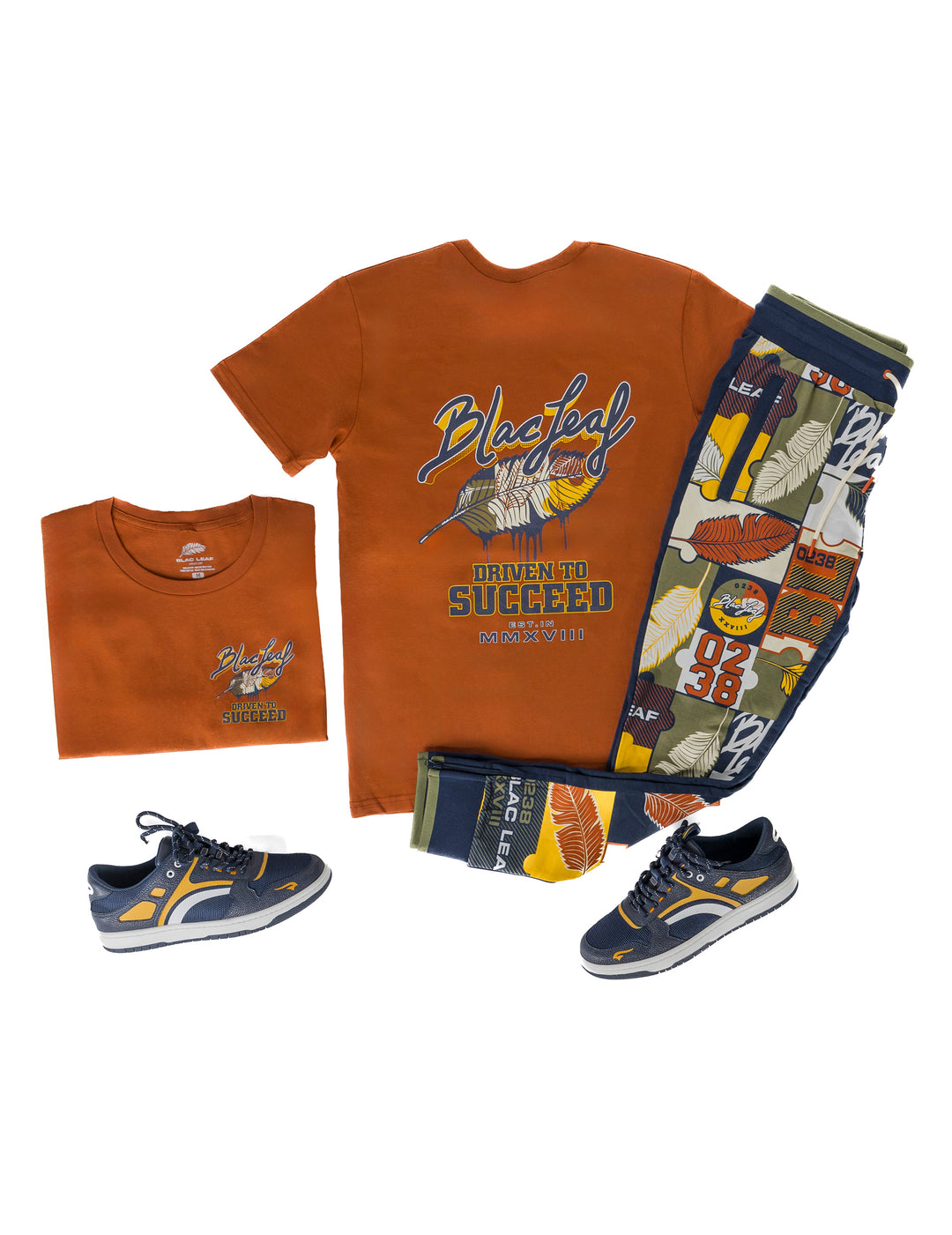 Driven To Succeed Rust Shirt, Jogger, and Sneaker Combo