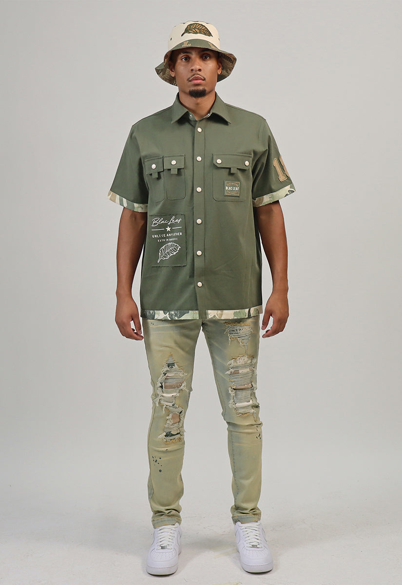 Unlike Any Other Button Up Shirt, Denim Jeans and Bucket Hat Bundle