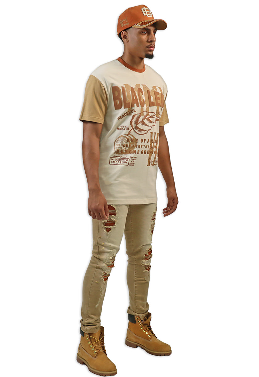 Stay Elevated Denim Jacket, Jeans, One of a Kind T-shirt, Bucket Hat, and G7 Sneakers