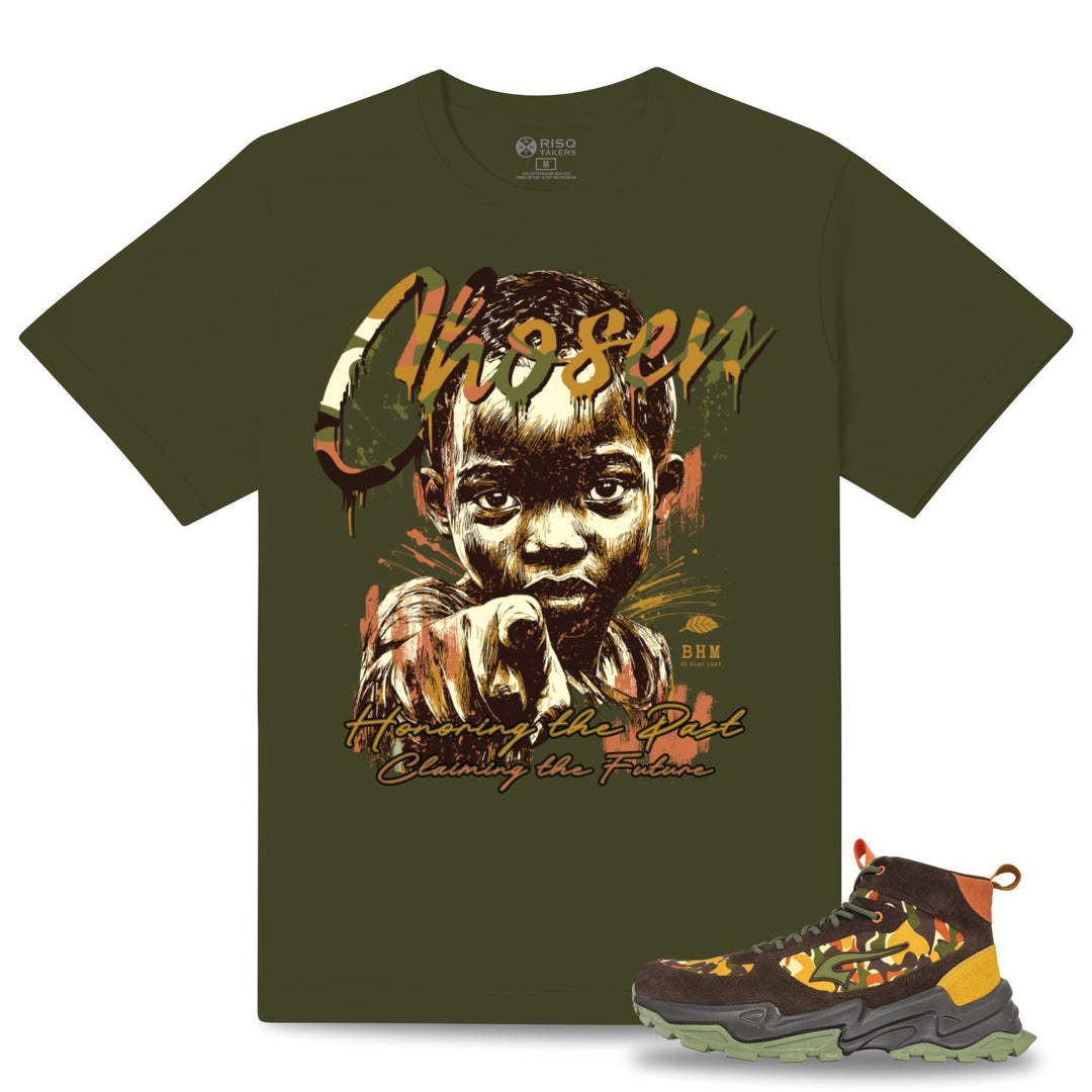 Chosen Olive Shirt and G7 Wendigo Camo Mid Top Sneakers Bundle