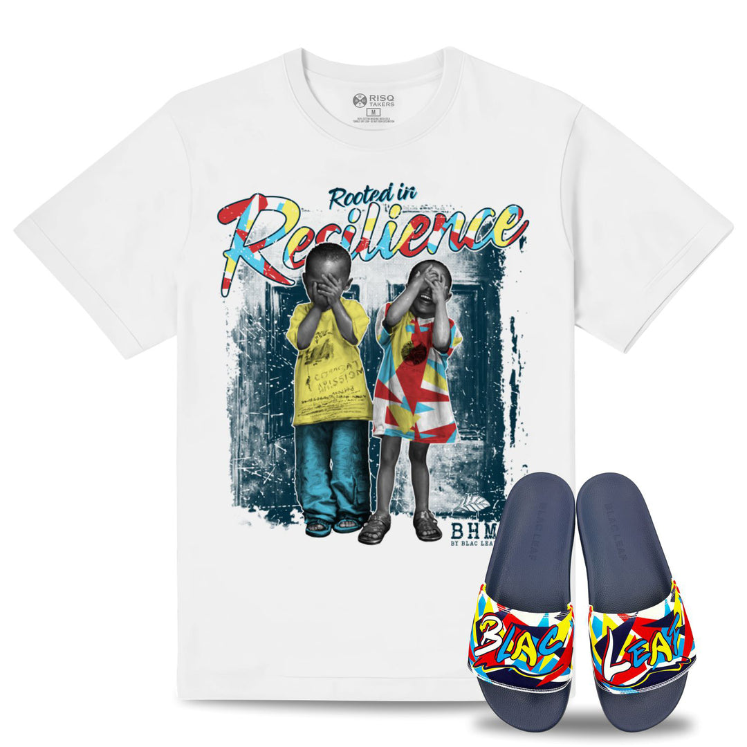Rooted in Resilience White T-Shirt (Olympic) and Olympic Slides Bundle