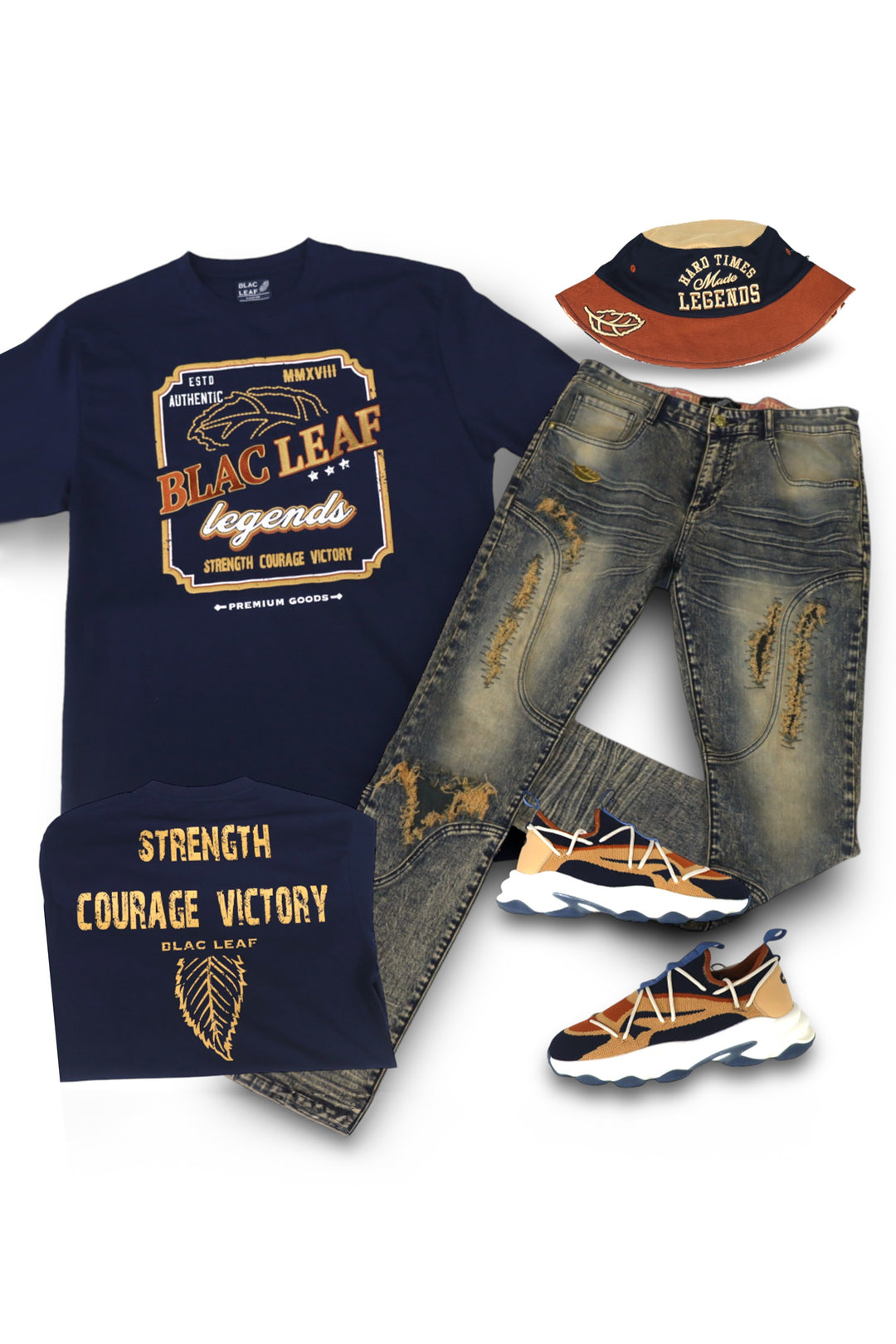 Strength Courage & Victory Shirt, Jeans and Bucket Hat Combo