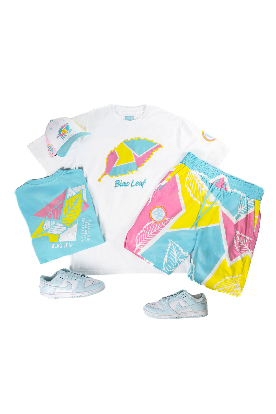 2 Geometric Tees, Shorts And Hat Combo