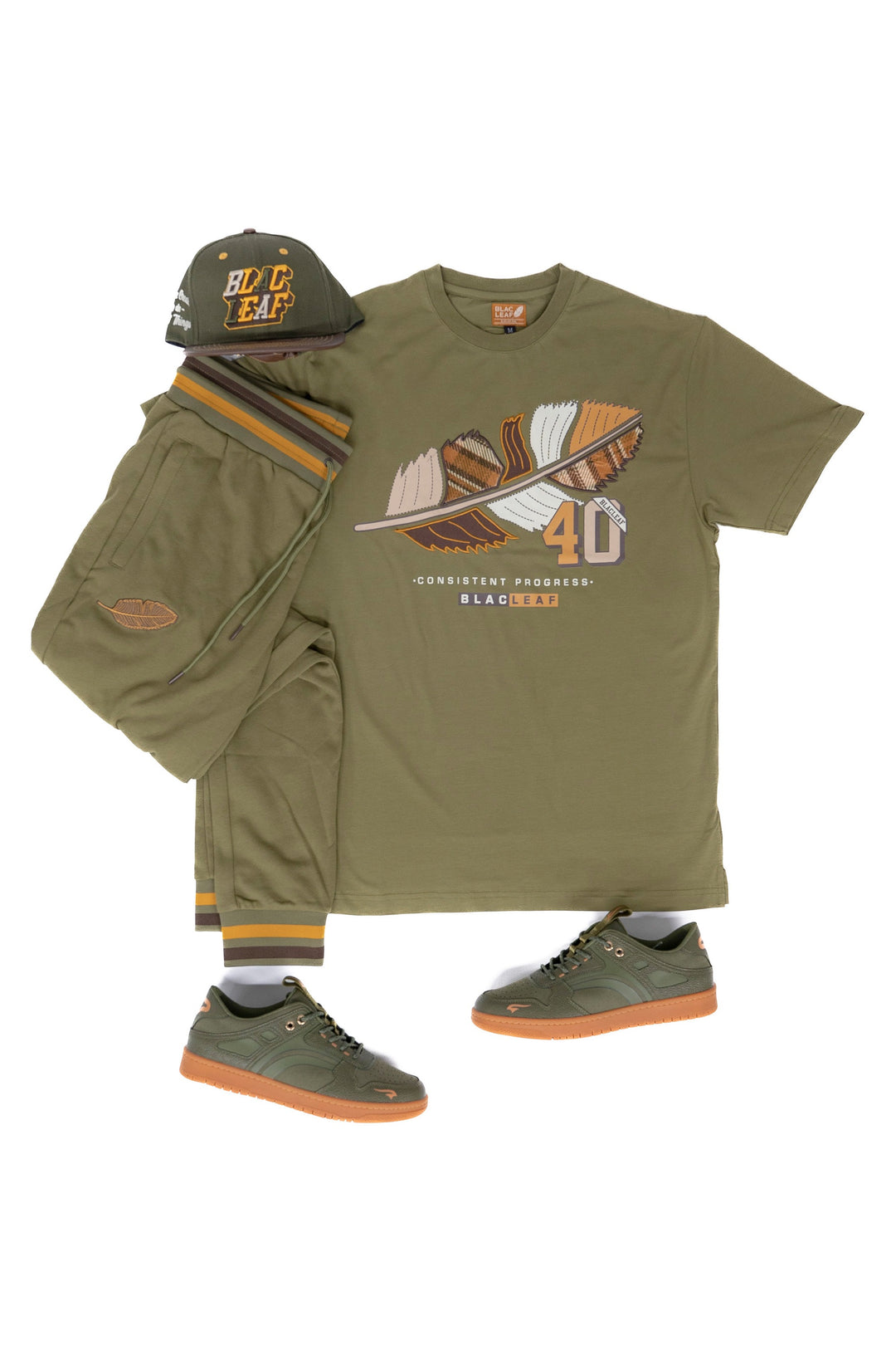 Consistent Progress Olive Tee, Joggers, Hat and Sneaker Combo