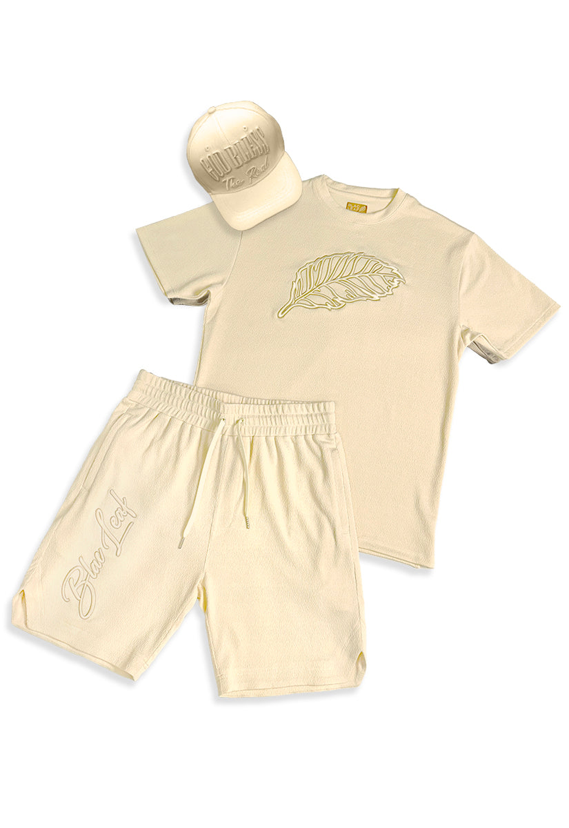 Prestige Logo Leaf Shirt, Prestige Short Cream and Cream Strapback Hat Bundle