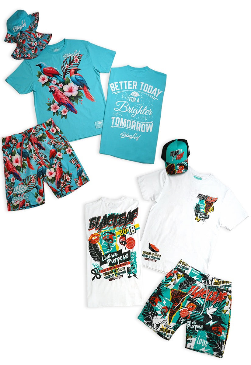 Copy of  Tropical Arrangement T-Shirt, AOP Shorts and Bucket Hat Bundle