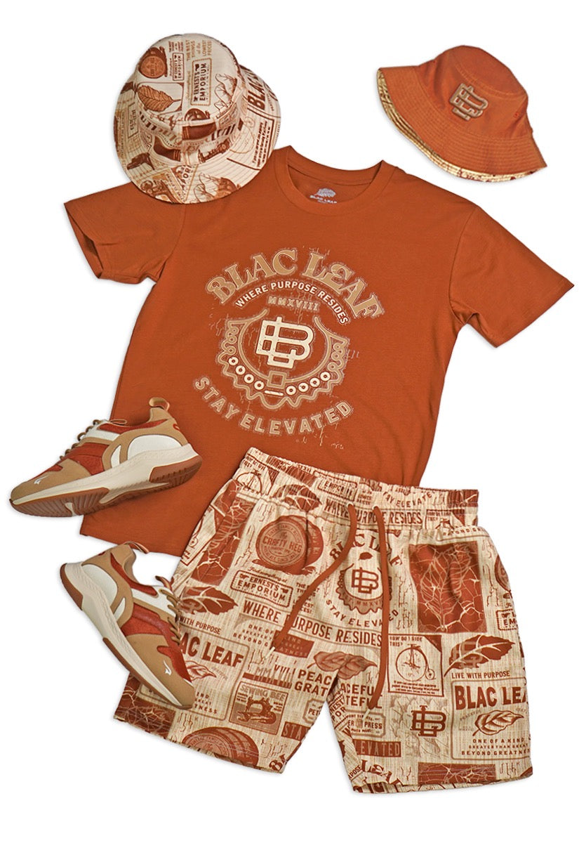 Copy of  Stay Elevated Domestic T-Shirt Rust, Knit Shorts and Bucket Hat Bundle