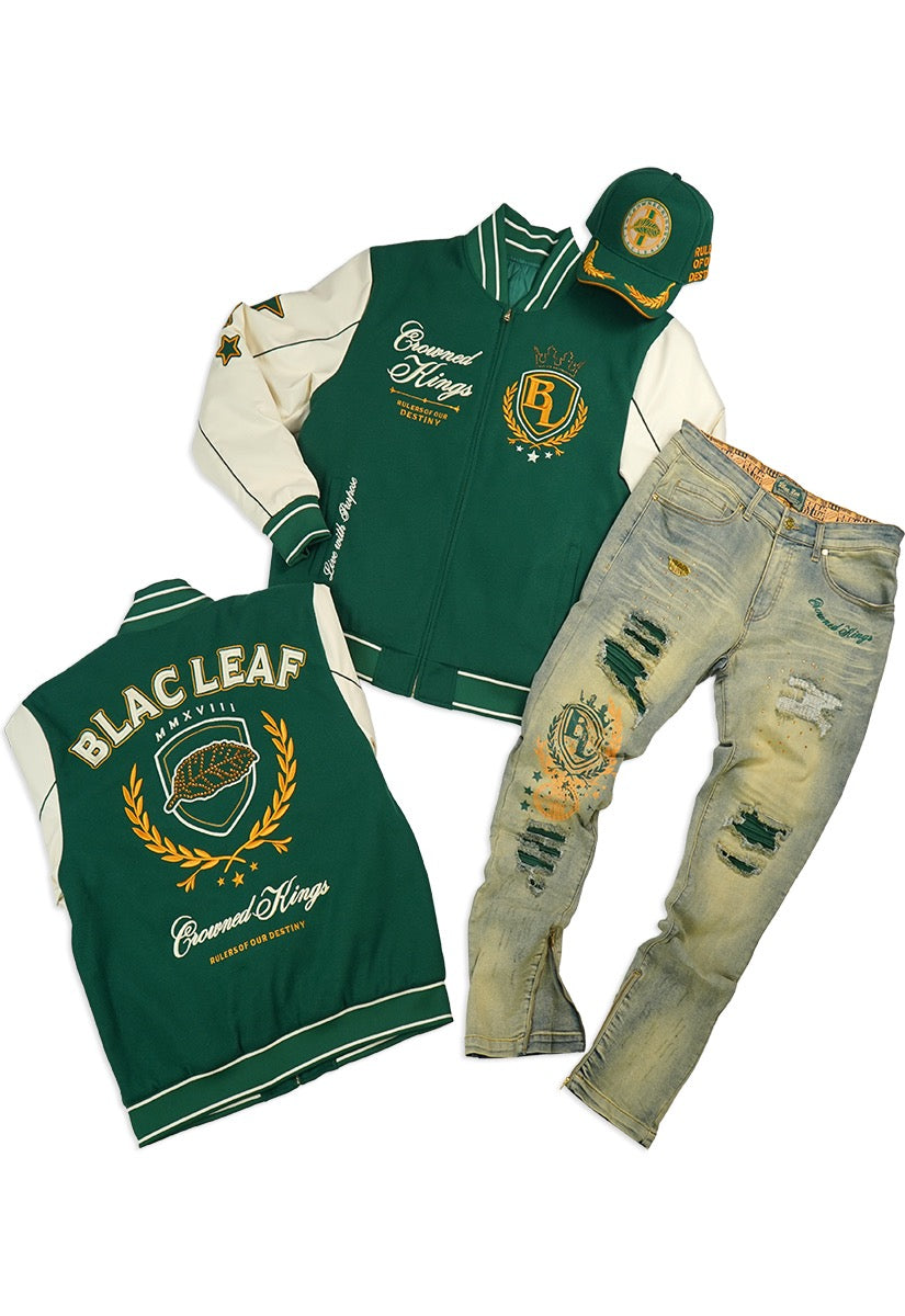 Copy of  Crowned Kings Bomber Jacket, Jeans and Trucker Hat Bundle (Green/Natural)