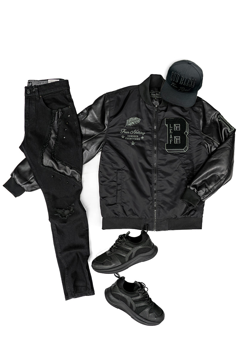 Fear Nothing Bomber Jacket Bundle, Denim Jeans, Sneakers and Hat Bundle