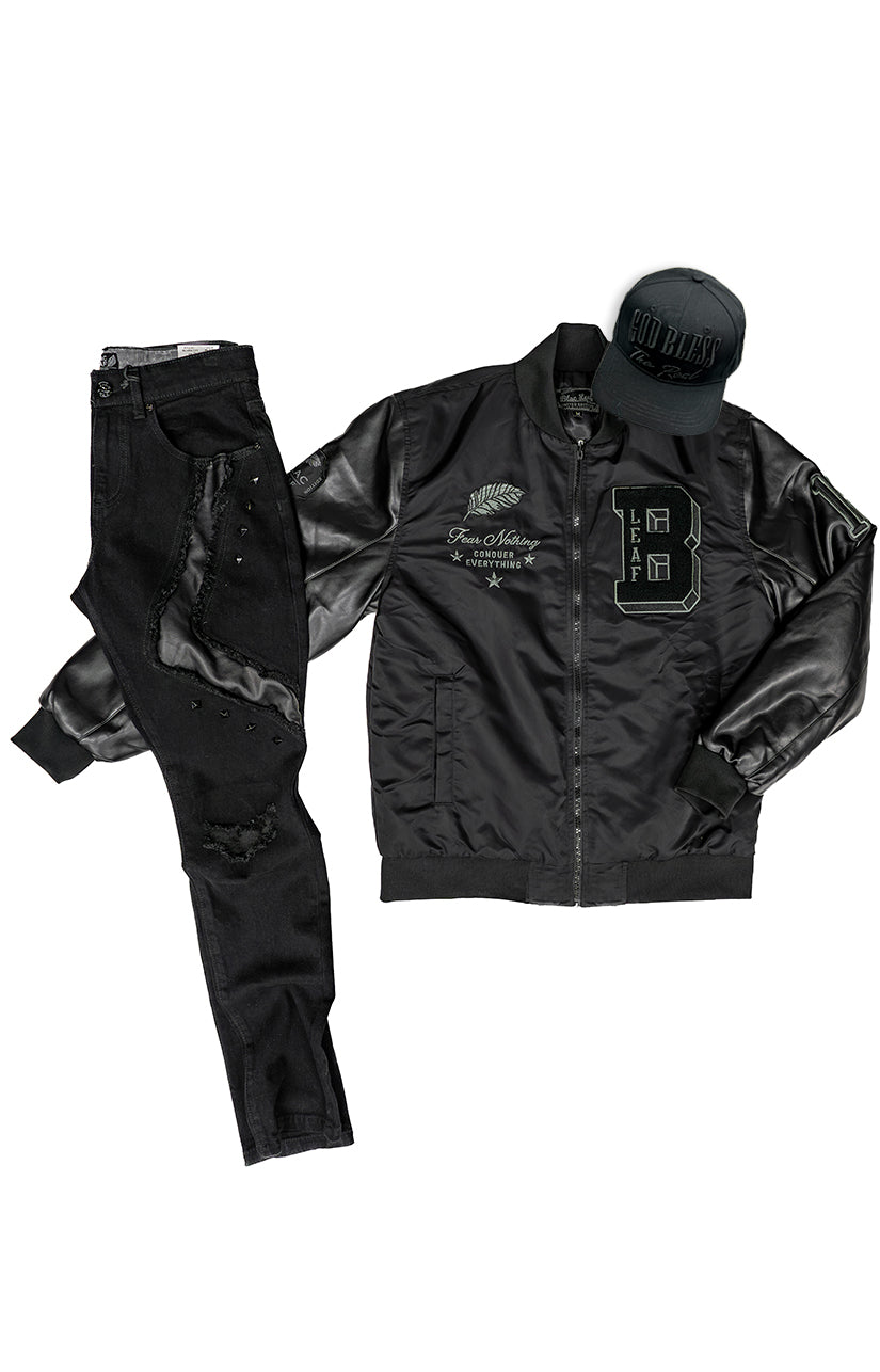 Fear Nothing Bomber Jacket Bundle, Denim Jeans and Hat Bundle
