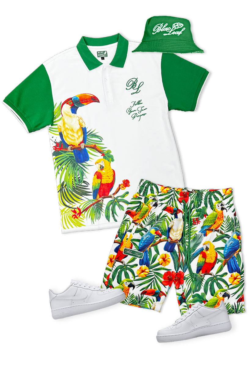Paradise Vibes Polo, AOP Shorts and Bucket Hat Bundle