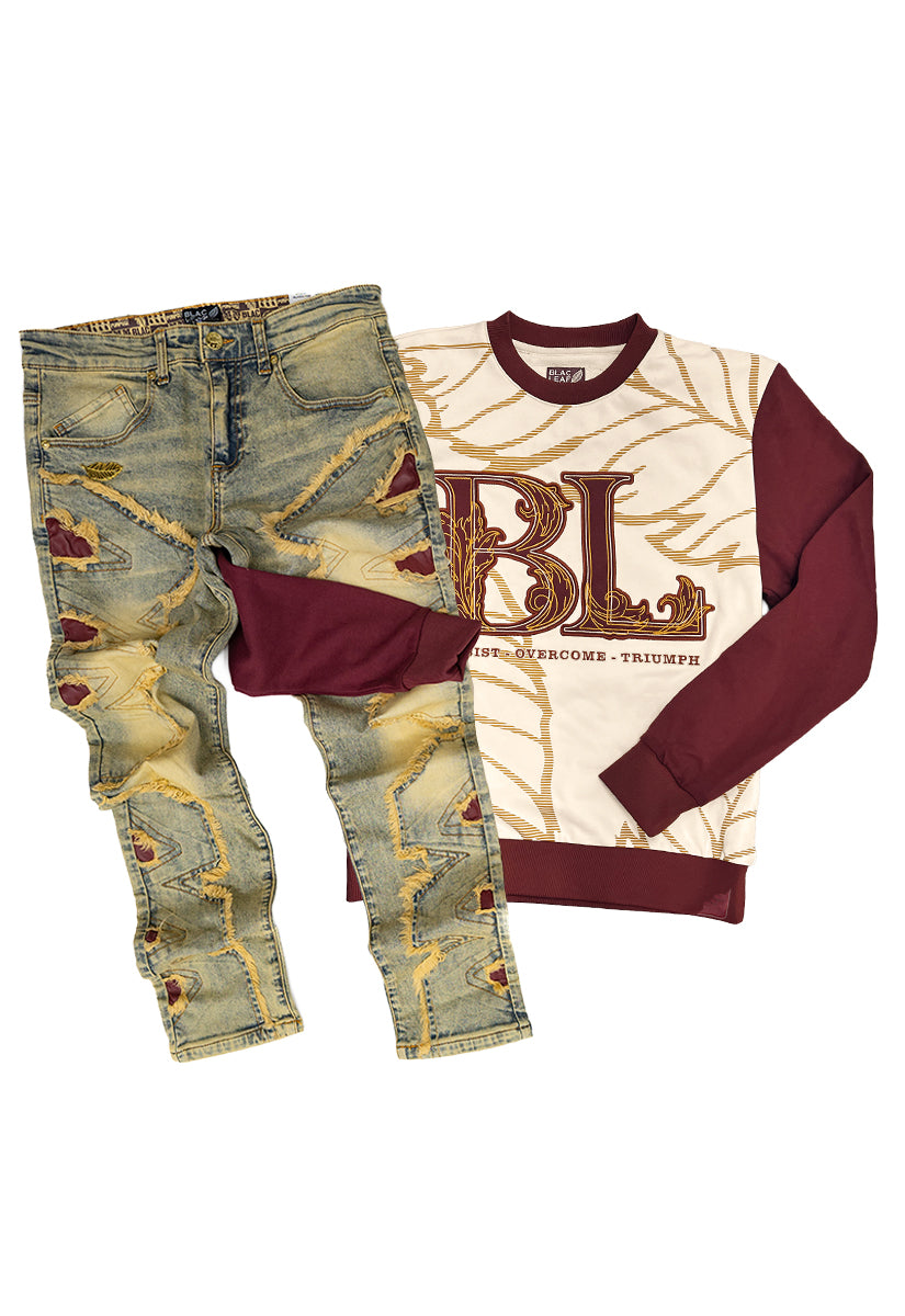 P.O.T. Crewneck Sweater, Denim Jeans and Dad Hat Bundle