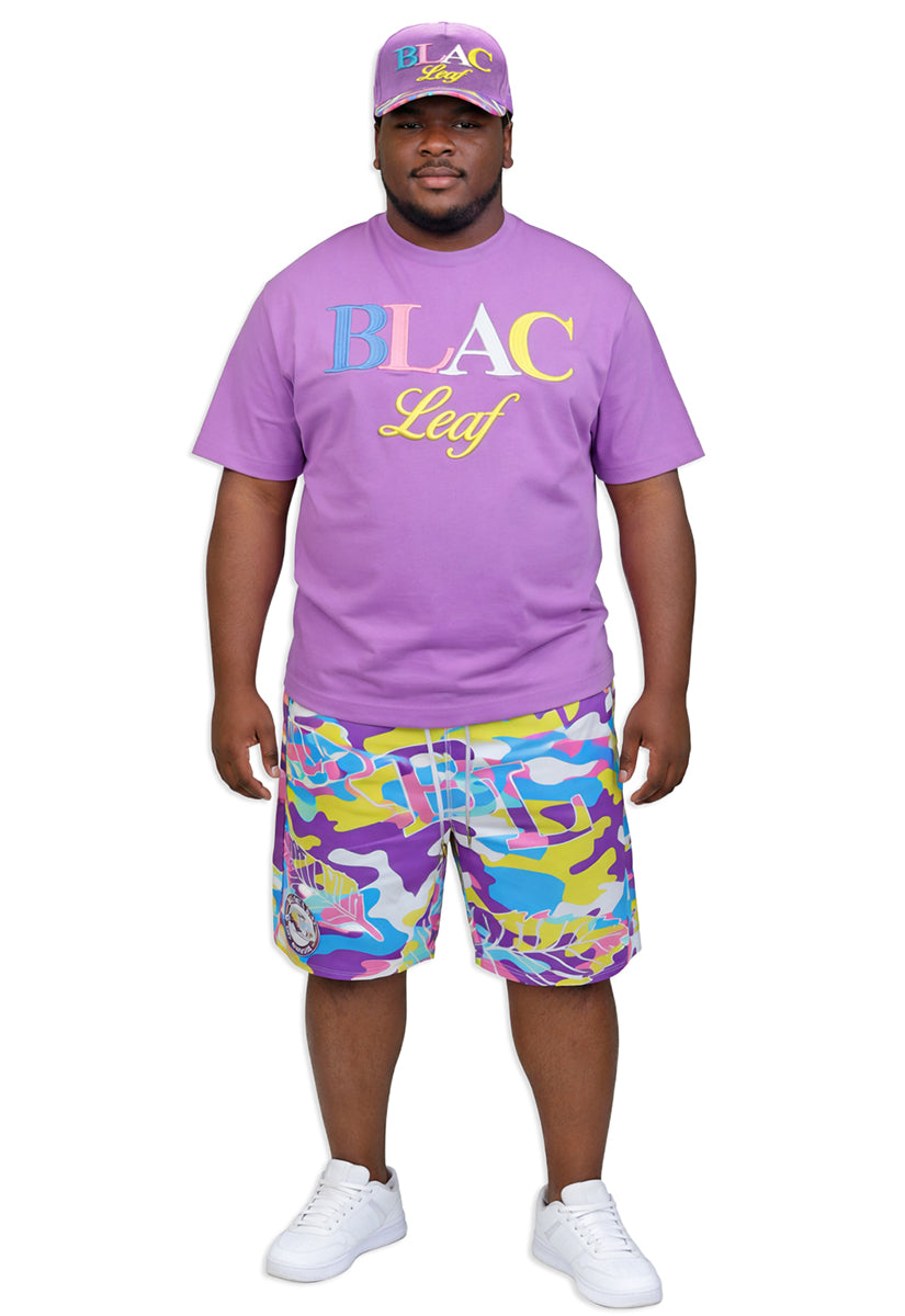 Branded Embroidered Colorblock T-Shirt, Purpose T-Shirt, AOP Shorts and Trucker Hat Bundle