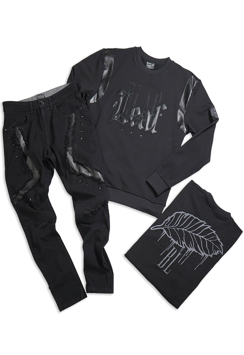 Prestigious Studded Crewneck Sweater and Black Denim Jeans Bundle
