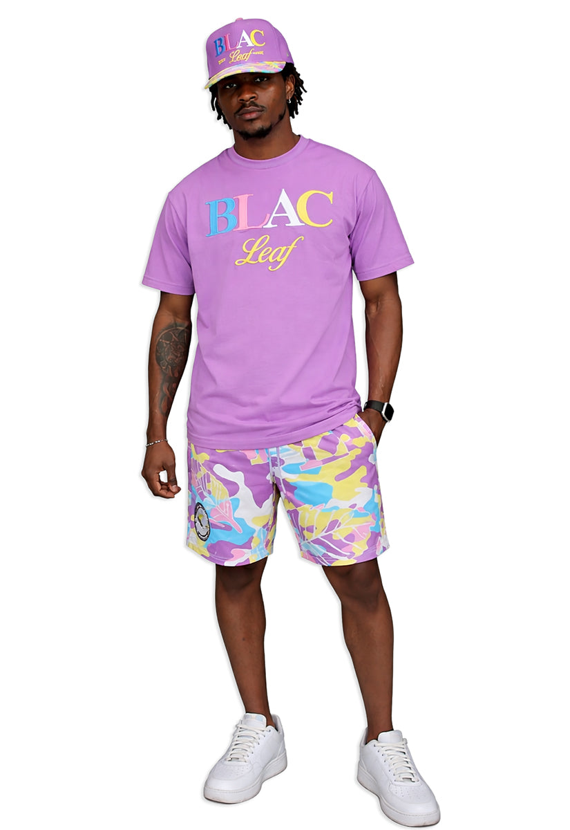 Branded Embroidered Colorblock T-Shirt, Purpose T-Shirt, AOP Shorts and Trucker Hat Bundle