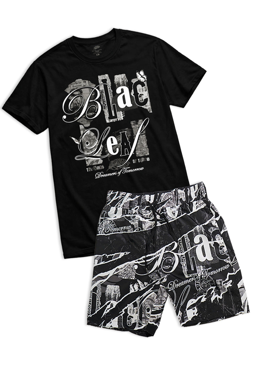 Thinker of Today Domestic Black Tee, AOP Shorts and Strapback Hat Bundle (Small Special)