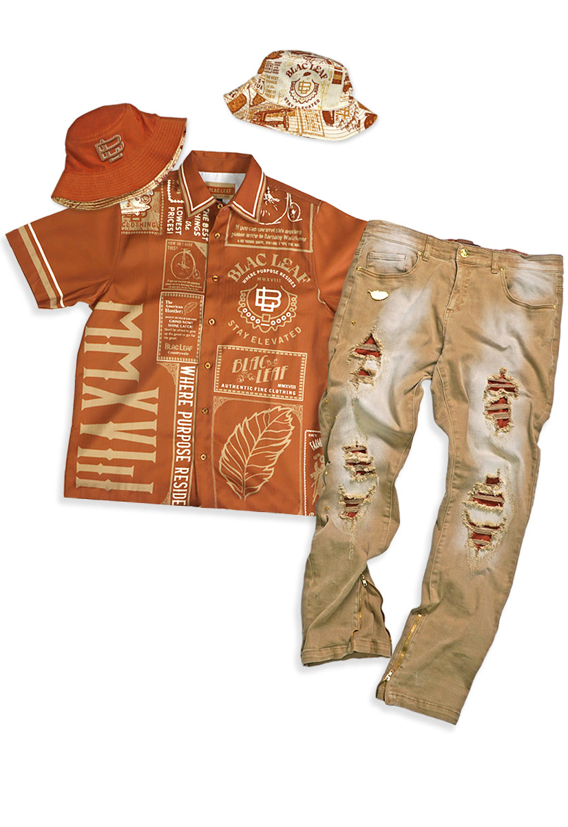 Where Purpose Resides Button Up Shirt, Jeans, and Bucket Hat Bundle