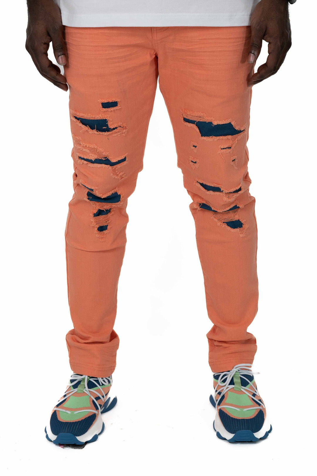 Classic Leaf Coral Destroyed Denim